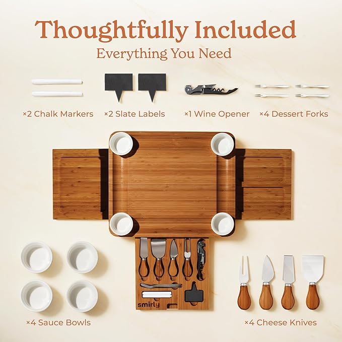 SMIRLY Charcuterie Boards Set - Large Bamboo Cheese Board Set - House Warming Gifts New Home, Wedding Gift for Couple, Bridal Shower Gift, Birthday Gifts for Women