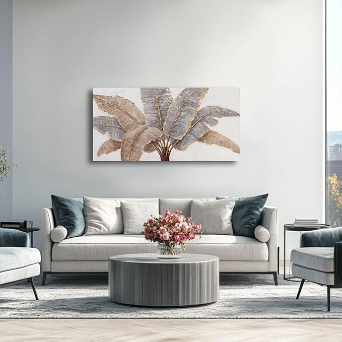 CHUDANHAO Gold Leaves Wall Art Vintage Botanical Art Pictures for Wall Decor Grey Wall Prints Gold Line Painting for Bedroom 24x48 Inch Ready to Hang