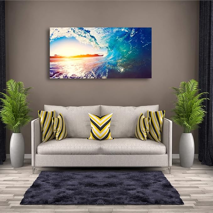 Canvas Wall Art Sea Waves Ocean Landscape Picture Print Wall Art Modern Giclee Artwork Home Decor Stretched and Framed Ready to Hang,2.5cm Thick Frame, Waterproof Artwork