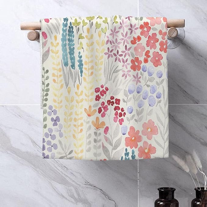 Spring Kitchen Towels 16x24 Inch Colorful Flowers Decor Dish Towels Floral Watercolor Wildflower Summer Seasonal Decoration Hand Towels Absorbent Dish Cloths for Home Kitchen Dining Set of 2