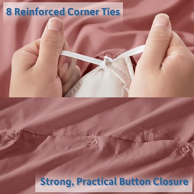 Nestl Queen Duvet Cover Set with Comforter Insert - Pink Clay 4 Piece 90x90 Duvet Cover & 2 Pillow Shams with White Quilted Down Alternative Comforter, Ultra Soft, All Season