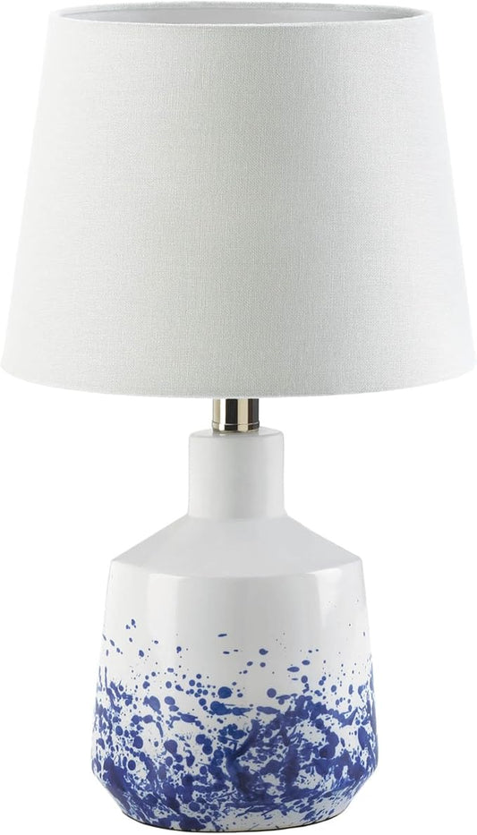 Zingz & Thingz Decorative LED Table Lamp with Shade, 10x10x16.25, White & Blue Splash