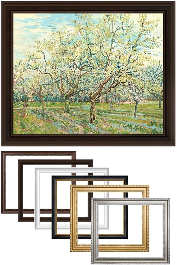DECORARTS - The White Orchard - Vincent Van Gogh Giclee Prints w/Antique Brown Frame for Wall Decor. Picture Size: 20x16, Total Size w/Frame: 23x19