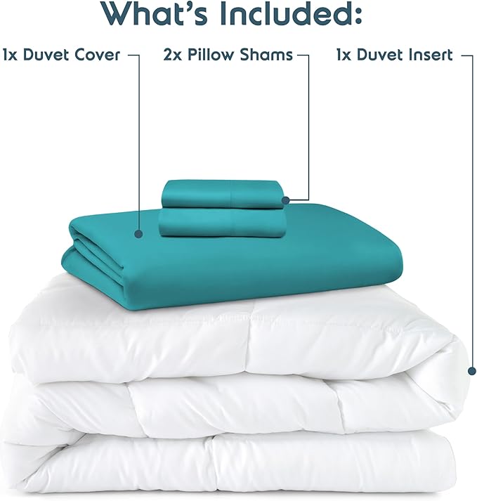 Nestl California King Duvet Cover Set with Comforter Insert - Teal 4 Piece 104x98 Duvet Cover & 2 Pillow Shams with White Quilted Down Alternative Comforter, Ultra Soft, All Season