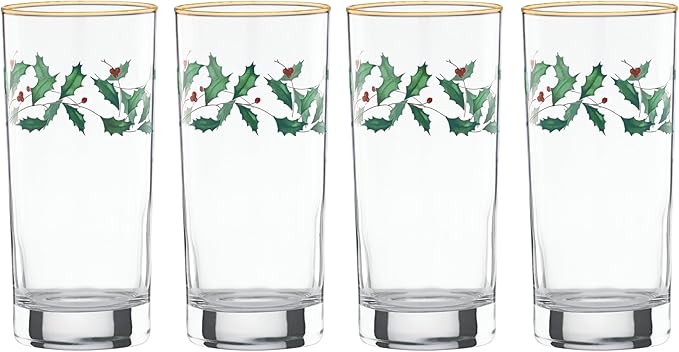 Lenox 849605 Holiday 4-Piece Highball Glass Set, Christmas Dinnerware, Hosting