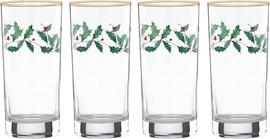 Lenox 849605 Holiday 4-Piece Highball Glass Set, Christmas Dinnerware, Hosting