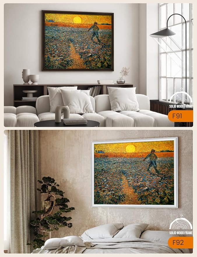 DECORARTS - The Sower by Vincent Van Gogh, Large Giclee Canvas Print with Solid Wood Frame, Oversized Wall Art Decor