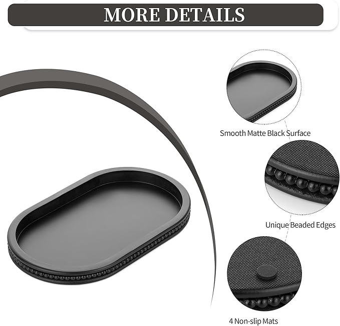 Hanobe Beaded Decorative Tray Decor: Black Wood Coffee Table Centerpieces for Ottoman Dining Living Room - Oval Modern Farmhouse Serving Trays for Kitchen Counter Entryway Home