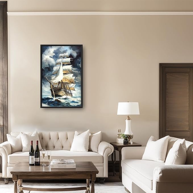 Lovira Sailing Ship Large Wall Art Sailboat Canvas Wall Decor Pictures Prints Painting Framed Modern Vertical Artwork for Living Room Bedroom Bathroom Office 24"x36"