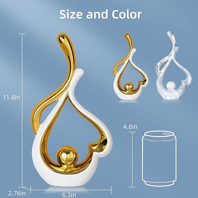Gold Decor for Living Room, White Sculptures Home Decor, Ceramic Statue Coffee Table Decor, Heart Shape Table Centerpieces for Dining Room, Modern Abstract Art Decor