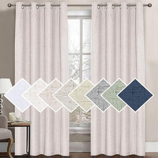 H.VERSAILTEX 100% Blackout Curtain for Bedroom 96 Inches Long Grommet Linen Face Full Light Blocking Curtain Drape for Living Room Thermal Insulated Linen Look Curtain 1 Panel, 52" W x 96" L, Ivory