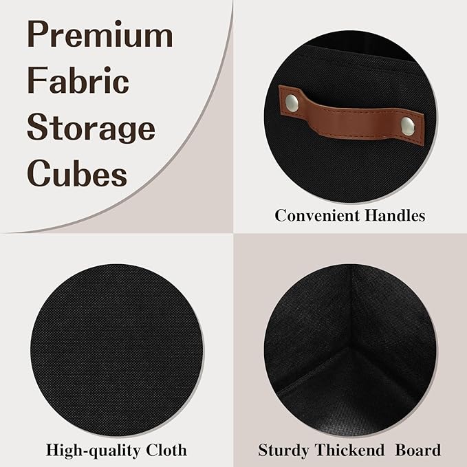 Temary Cube Storage Bins 4Pack Foldable Storage Baskets for Clothes Shelf Basket with Handles, Fabric Storage Boxes Organizer Bins for Home (Black, 13x15x13 Inch)