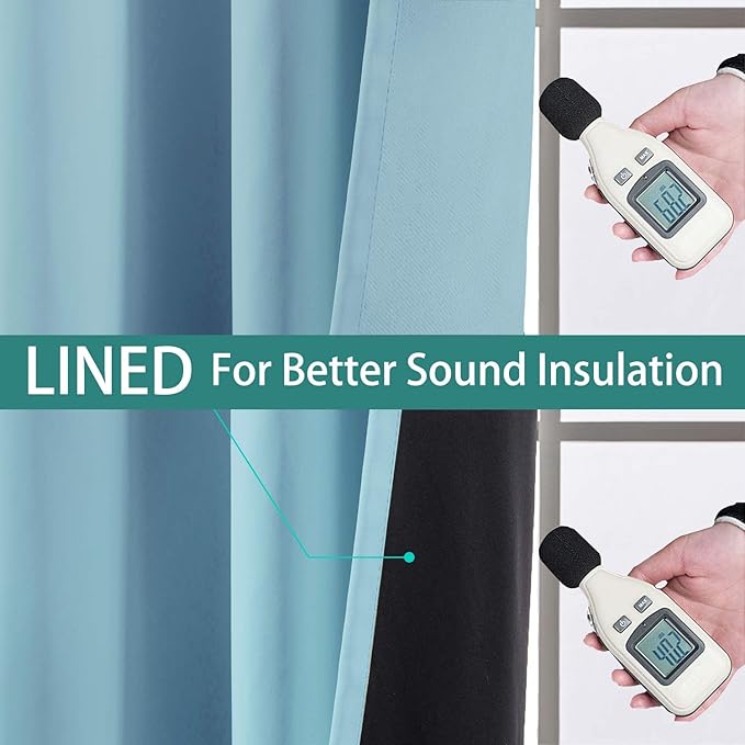 Yakamok 84 Inch Long 100% Blackout Sliding Door Curtains, Thermal Insulated Full Light Shading Sliding Door Drape Room Divider Curtain for Space Room Divider, Sky Blue, W100 x L84, 1 Panel