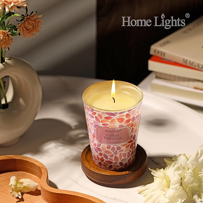 HomeLights Coral Paradise Scented Candles | 6.7oz Soy Candles Bohemian Natural Textures Large Candle Jars | Ideal Candle Gifts for Events, Home Decor Stress, Relief & Relaxation