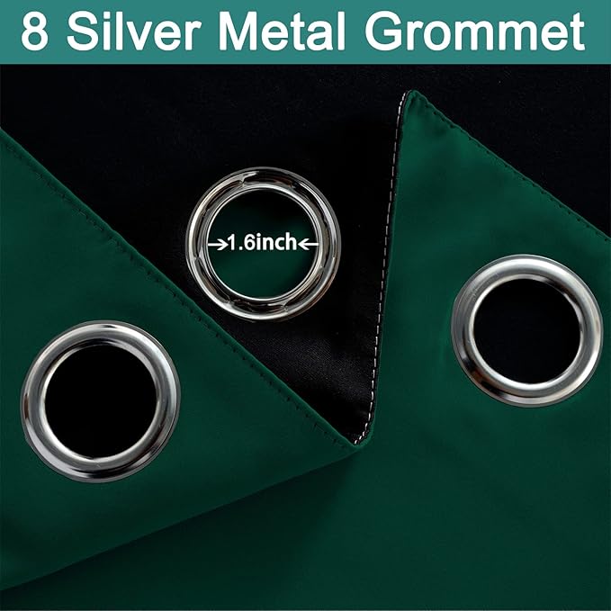 Yakamok 72 Inch Lengt 100% Blackout Thermal Insulated Curtains, Noise Reduction Black Lined Blackout Drapes with Grommet Top Curtains for Bedroom(52Wx72L,Dark Green, 2 Panels)