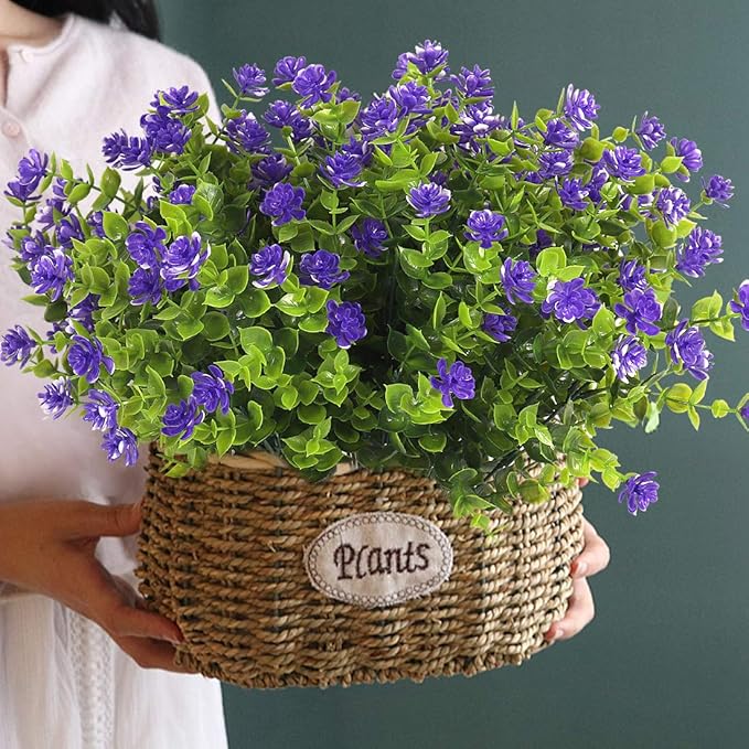 RECUTMS Artificial Flowers Outdoor Plastic 8 Branches Faux Plastic Corn-Flower Greenery Shrubs Plants Indoor Outside Hanging Planter Kitchen Home Wedding Office Garden Decor (Purple)