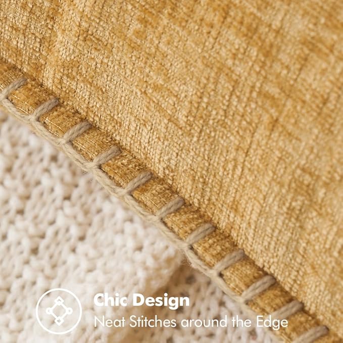 MIULEE Pack of 2 Couch Throw Pillow Covers 20x20 Inch Gold Farmhouse Decorative Pillow Covers with Stitched Edge Soft Chenille Solid Dyed Fall Pillow Covers for Sofa Bed Living Room