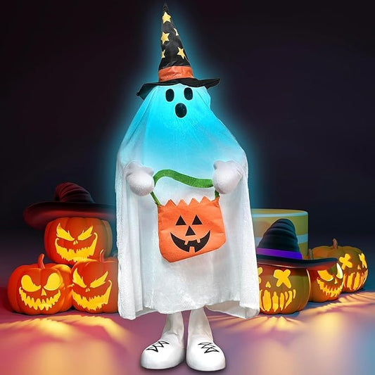 Halloween Decorations Outdoor Light up Ghost Porch Decor with Color Changing Lights & Small Candy Bag for Trick or Treat, 37" Halloween Party Favors Indoor Home Decor, Spooky Gifts for Kids & Adults