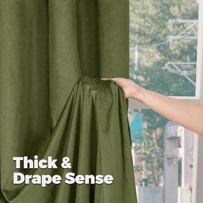 BGment Sage Green Velvet Curtains 90 Inches Long, Luxury Thermal Insulated Soundproof Room Darkening Curtains with Back Tab and Rod Pocket for Bedroom/Living Room, Set of 2 Panels, 52 x 90 Inch