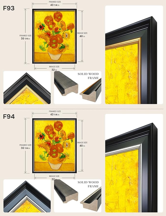 DECORARTS - Sunflowers by Vincent Van Gogh, Large Giclee Canvas Print with Solid Wood Frame, Oversized Wall Art Decor