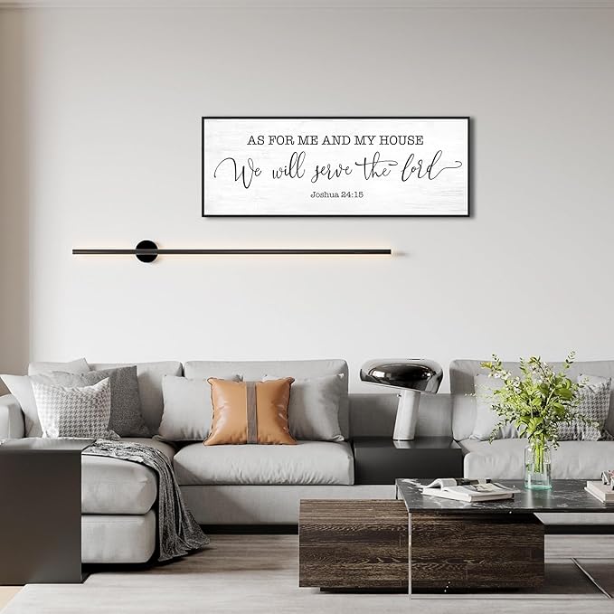 As for Me and My House We Will Serve the Lord Sign: 40x15 Inch Framed Christian Bible Verse Wall Art Canvas Print, Joshua 24:15 Scripture Wall Decor for Family Living Room Dining Room