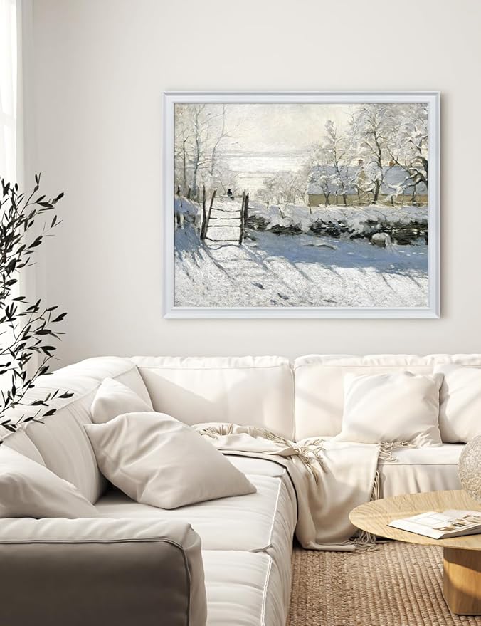 DECORARTS - Claude Monet The Magpie, Large Framed Wall Art, Canvas Size 35x28, Outer Dimensions Larger With Customizable Solid Wood Frames, Giclee Canvas Print, Made in USA