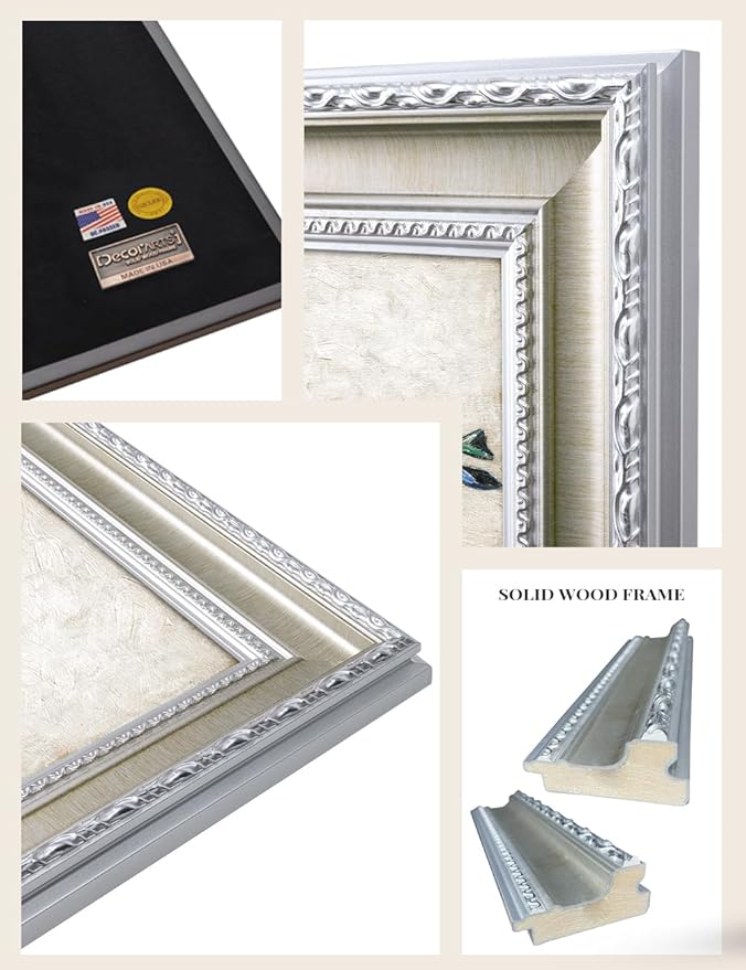 DECORARTS - Vincent van Gogh's Vase with Irises (1889), Museum-Quality Giclee Canvas Print in Silver Solid Wood Frame, 34.75 x 28.75 in, Ready to Hang, Made in USA