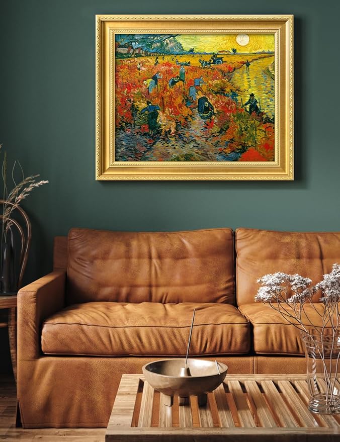 DECORARTS - The Red Vineyards by Vincent Van Gogh. Giclee Print on Acid-Free Canvas in Gold Solid Wood Frame. Picture Size: 20x16, Total Size: 24.75x20.75, Made in USA