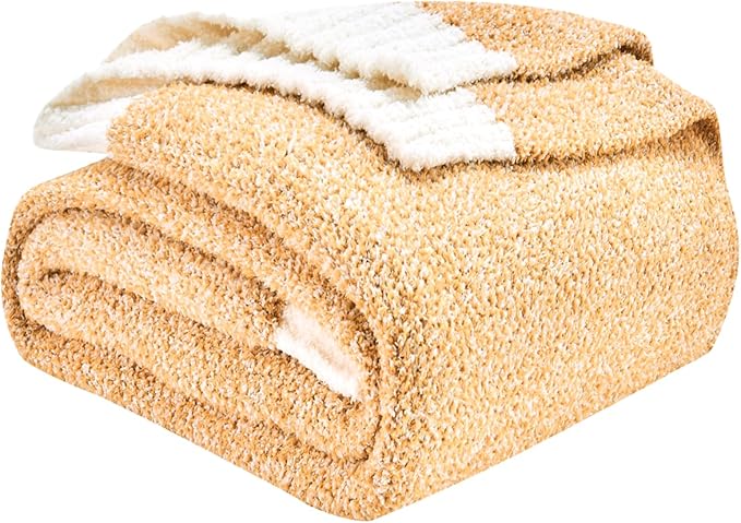 CozeCube Melange Blanket, Ultra Soft Orange and White Throw Blanket, Warm Cozy Knit Fuzzy Plush Reversible Throw for Couch Bed Sofa, 50"x60"