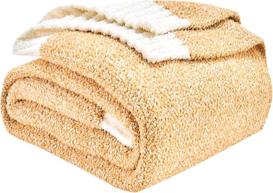 CozeCube Melange Blanket, Ultra Soft Orange and White Throw Blanket, Warm Cozy Knit Fuzzy Plush Reversible Throw for Couch Bed Sofa, 50"x60"