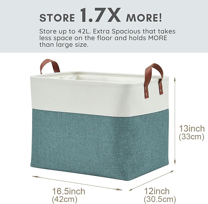 DECOMOMO Fabric Storage Basket Large Closet Storage Bins for Toys Nursery & Laundry Storage (Green & White, XXL - 3 Pack)