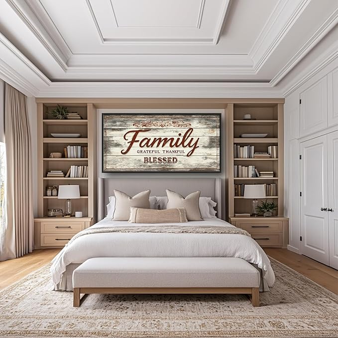 Large Family Wall Art Family Word Sign Pictures Wall Decor Home Quotes Grateful Thankful Blessed Canvas Painting Print Artwork Framed for Living Room Bathroom Master Bedroom 60L" x 30W"