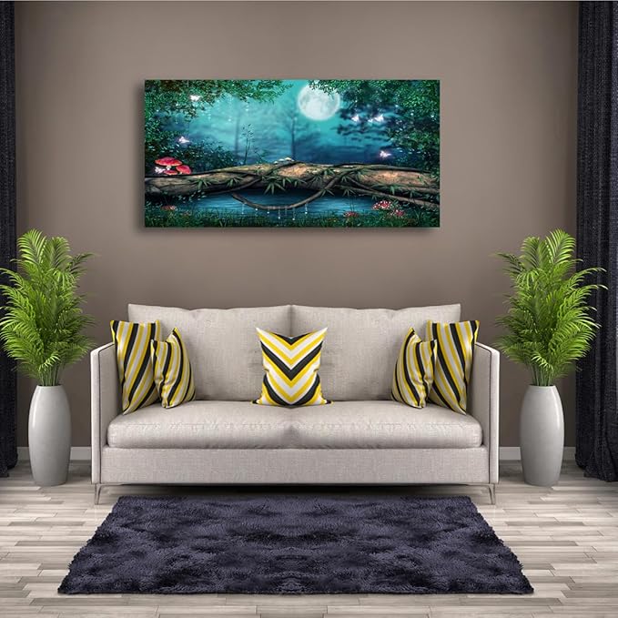 Lake Water Pictures Canvas Wall Art for Living room Bedroom Wall Decor,Tree Wall Art Print Paitnings for home Decor,Morden Artwork Dream Picture Moon Canvas Art Waterproof Stretched Ready to