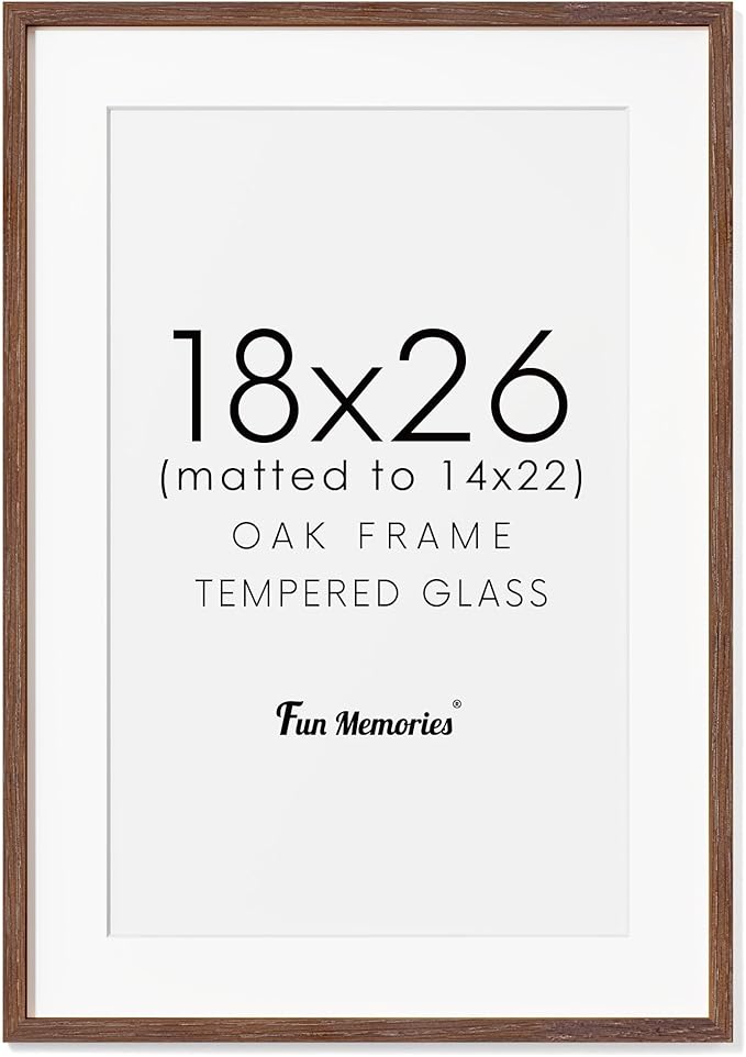 18x26 Picture Frame, Solid Oak Wood 18 x 26 Frame for Wall, 18x26 Walnut Poster Frame with Real Glass, 18x26 Matted frame for 14x22, 18"x26" Wood Frame for Home Decor (Walnut Color, 1 Pack)