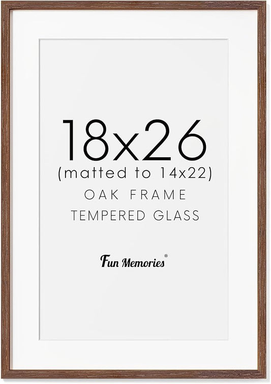 18x26 Picture Frame, Solid Oak Wood 18 x 26 Frame for Wall, 18x26 Walnut Poster Frame with Real Glass, 18x26 Matted frame for 14x22, 18"x26" Wood Frame for Home Decor (Walnut Color, 1 Pack)