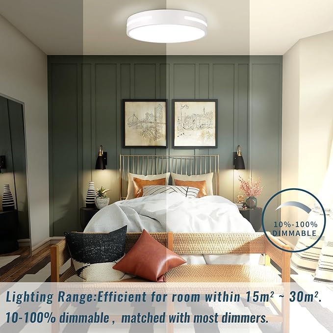 LED Ceiling Light Flush Mount 24W, White Bedroom Light Fixture Ceiling Mount Dimmable 2 Pack, 12 inch Close to Ceiling Light Fixture 5CCT for Kitchen, Bathroom, Living Room
