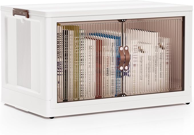 Jalove 30Gal Large Storage Bins with lids, 120QT Plastic Stackable Storage Containers with Wheels, Collapsible Closet Organizer and Storage Drawers,Clothes Organization for Cabinet Home, 1Pack White