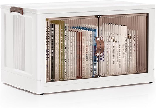 Jalove 30Gal Large Storage Bins with lids, 120QT Plastic Stackable Storage Containers with Wheels, Collapsible Closet Organizer and Storage Drawers,Clothes Organization for Cabinet Home, 1Pack White