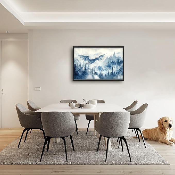 Flintis Large Dragon Framed Wall Art Forest Dragon Pictures Wall Decor Abstract Fantasy Wild Animal Canvas Painting Print Artworks Decor Framed for Living Room Bathroom Master Bedroom 36L X 24W