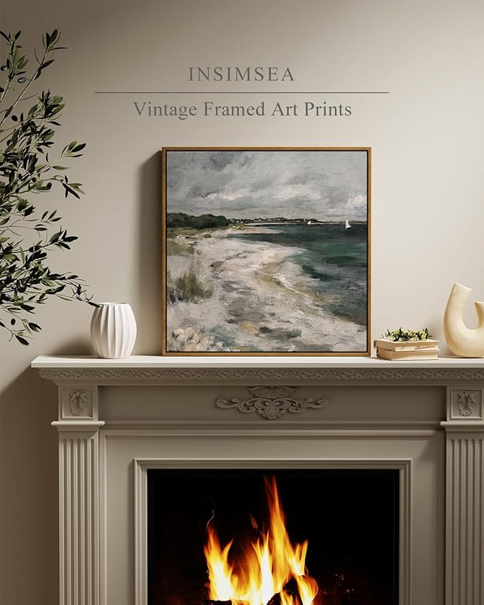 InSimSea Square Framed Canvas Wall Art, Room Decor Scenery Clouds Coastal Seaside Wall Decor, Canvas Oil Paintings Home Wall Artwork, Classical Art Prints for Living Room, Bedroom, Office 20"x20"