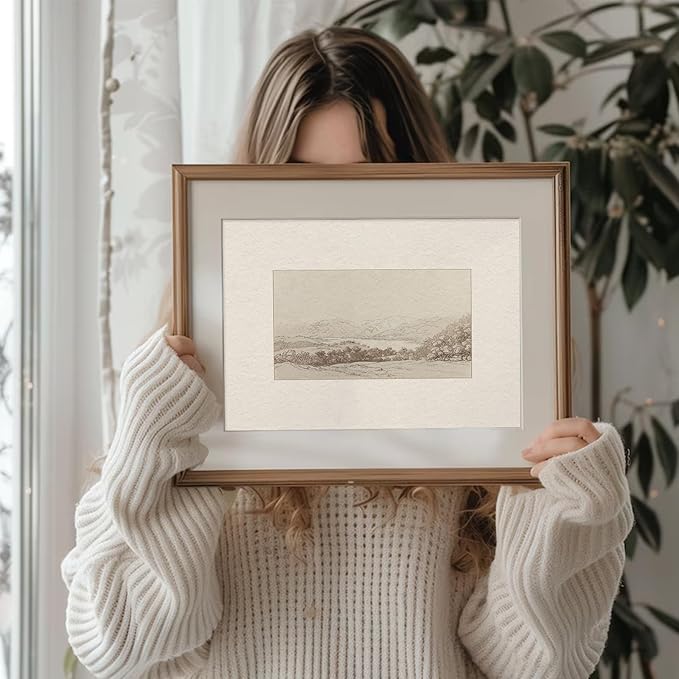 uniro Neutral Wall Art for Home Decor, Farmhouse Landscape Sketch Wall Painting Canvas Prints, Rustic Nature Oil Painting, Antique Moody Neutral Landscape Aesthetic Wall Decor Vintage Art Pictures for Bedroom Bathroom Decor( 8" x 10"-UNFRAMED)