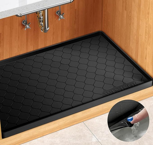 Silicone Under Sink Mat 22" x 19", Kitchen Essentials and Gadgets, Shelf Liner and Cabinet Protector, Home Organizers and Storage, Waterproof Bathroom Tray