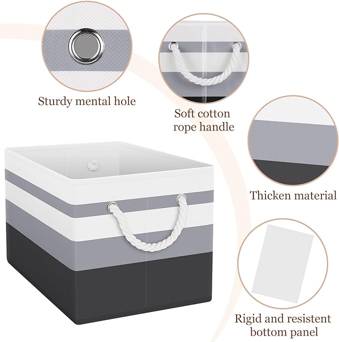 Fab totes Storage Bins [3-Pack], Foldable Storage Baskets for Organizing Toys, Books, Shelves, Closet, Large Storage Box with Rope Handles, Sturdy Organizer Bins,Gradient Grey