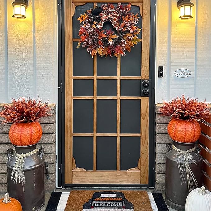 24pcs Outdoor Artificial Plants Fake Boston Fern Plant Artificial Ferns for Outdoor UV Resistant Plastic Plants (24, Red)