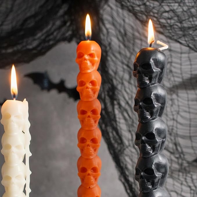 Nuanchu 12 Pack Halloween Skull Taper Candles 10 Inch Unscented Dripless Skeleton Candles for Halloween Party Decor, Table Centerpiece, Gothic Home Decoration, Spooky Gifts