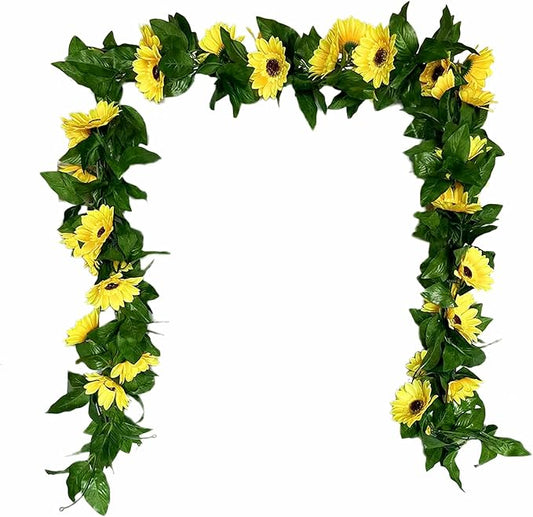 UKELER 4 Pcs Yellow Sunflower Garland Home Decorative Artificial Sunflower Vines Fake Greenery Hanging Plant Artificial Flowers for Wedding Thanksgiving Party Garden Wall Craft Art Décor