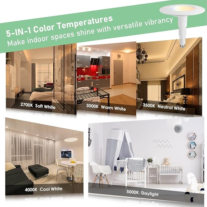 Soliseed 12-Pack 5/6 Inch LED Can Lights 5CCT Recessed Lighting,Selectable 2700K/3000K/3500K/4000K/5000K Length Adjustable Retrofit Downlight,12W=60W,800LM,Dimmable,CRI90+,Easy Install