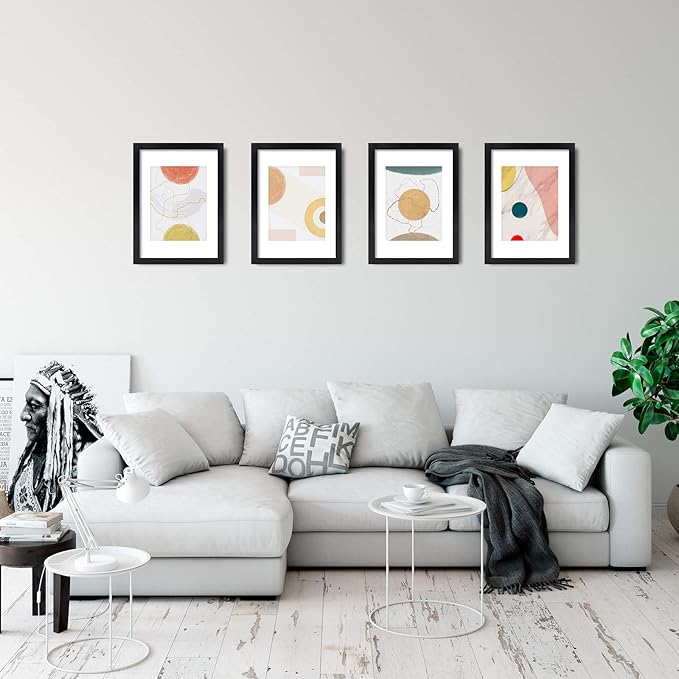 Egofine A4 Picture Frames Set of 4, Made of Solid Wood Covered by Plexiglass 4x6 and 6x8 with Mat or A4 whitout Mat, for Table Top Display and Wall Mounting Photo Frame Black