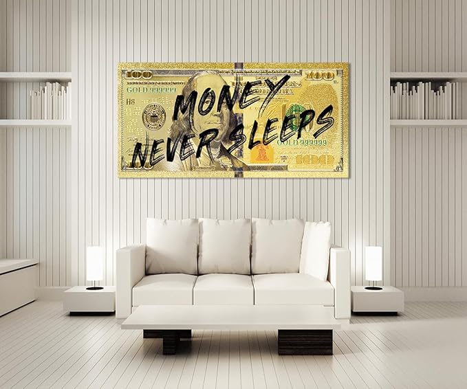Large Size Modern Home Decor Wall Paintings Motivational Benjamin Franklin 100 Dollar Bill Wall Art Framed Office Art Living Room Wall Decor Framed Easy to Hang-48x24 inch