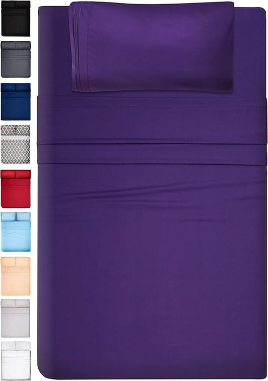DREAMCARE Full Size Sheets - Cooling Bed Sheets - 4pcs Set - Full Sheet Set - Sheets Full Size Bed - Full Size Sheet Sets - Soft & Long Lasting 100% Fine Brushed Polyester with Side Pocket - Purple